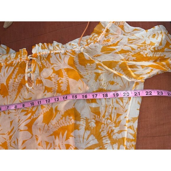 Milly Orange Floral Sheer Ruffle Pullover Tie Neckline Women's Blouse Size 6 - Picture 7 of 9